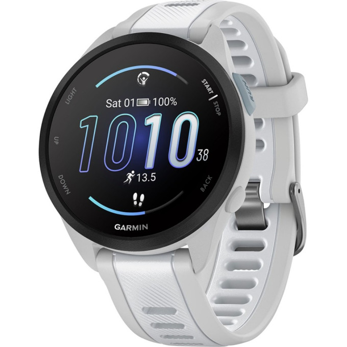 Смарт-часы GARMIN FORERUNNER 165 MUSIC, силиконовый ремешок цвета туманно-серый/белый камень 010-02863-31